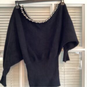 Zara Black Off-the-Shoulder Sweater with Beaded Neckline